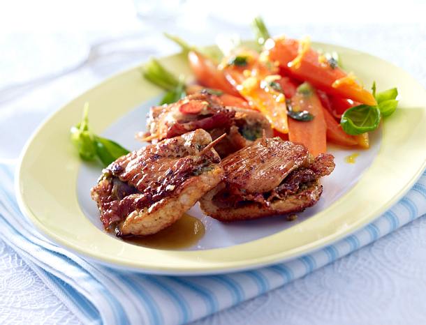 Gefüllte Putenschnitzel zu Zitronenmöhren Rezept