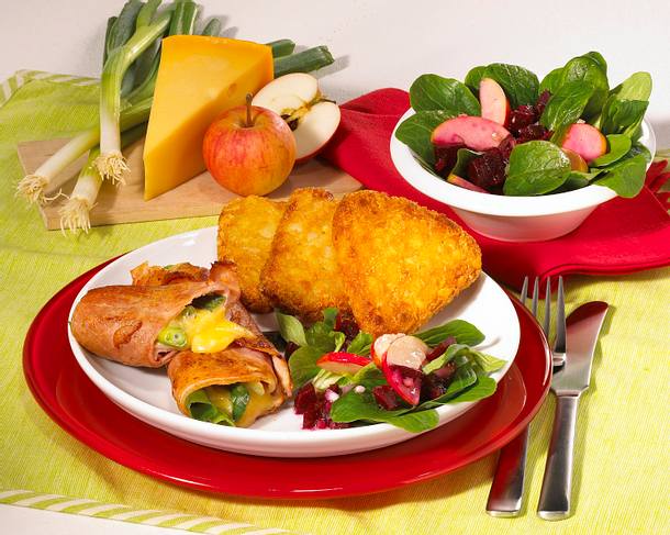 Gefüllte Schinkenröllchen mit Rösti Rezept