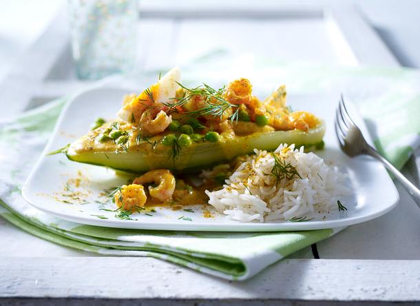 Gefüllte Schmorgurken mit Shrimps-Eier-Curry Rezept Gefüllte Schmorgurken mit Shrimps-Eier-Curry Rezept