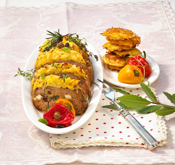 Gefüllter Hackbraten mit Kartoffelkruste Rezept Gefüllter Hackbraten mit Kartoffelkruste Rezept