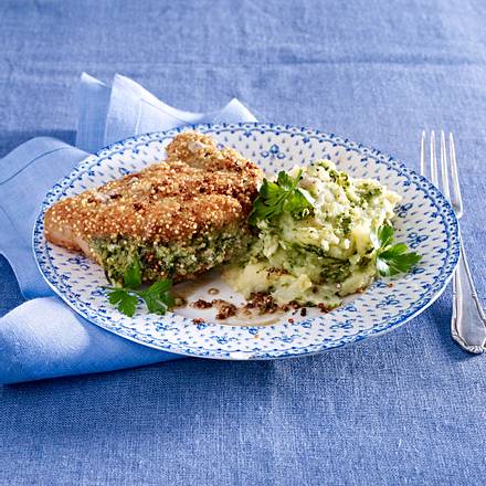 Gefülltes Kotelett mit Pesto-Püree Rezept