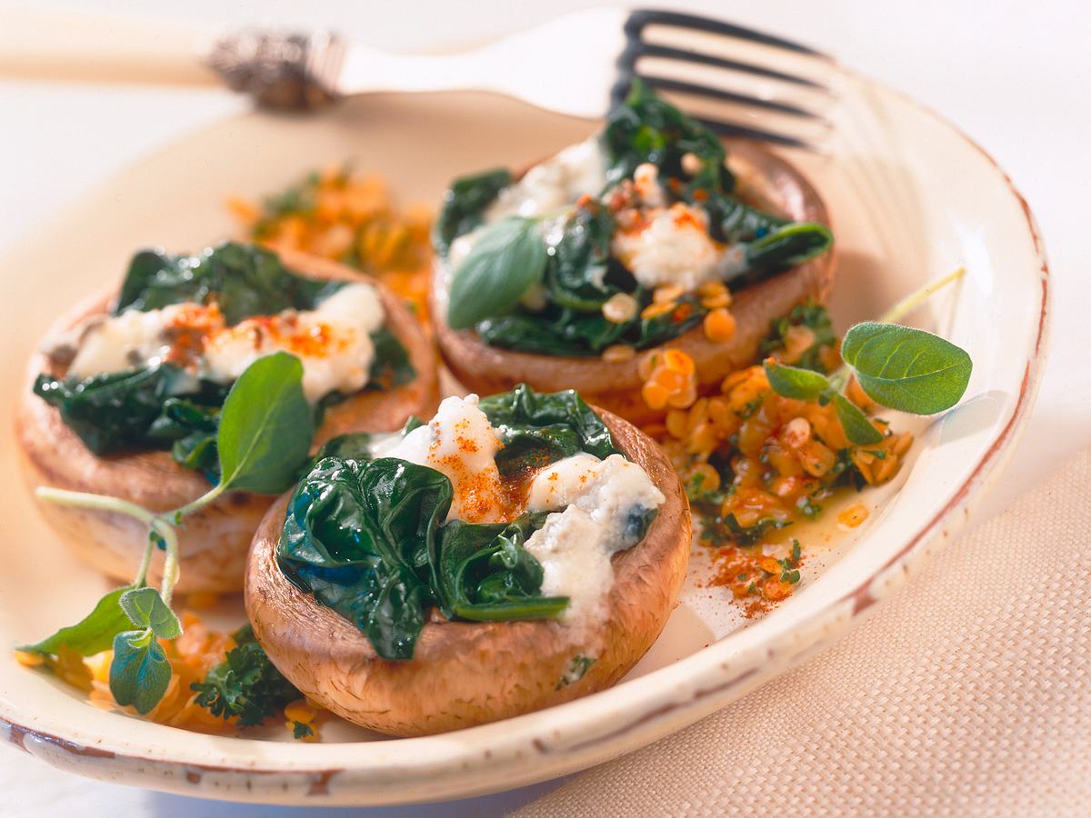 Gefüllte Champignons mit Linsengemüse Rezept