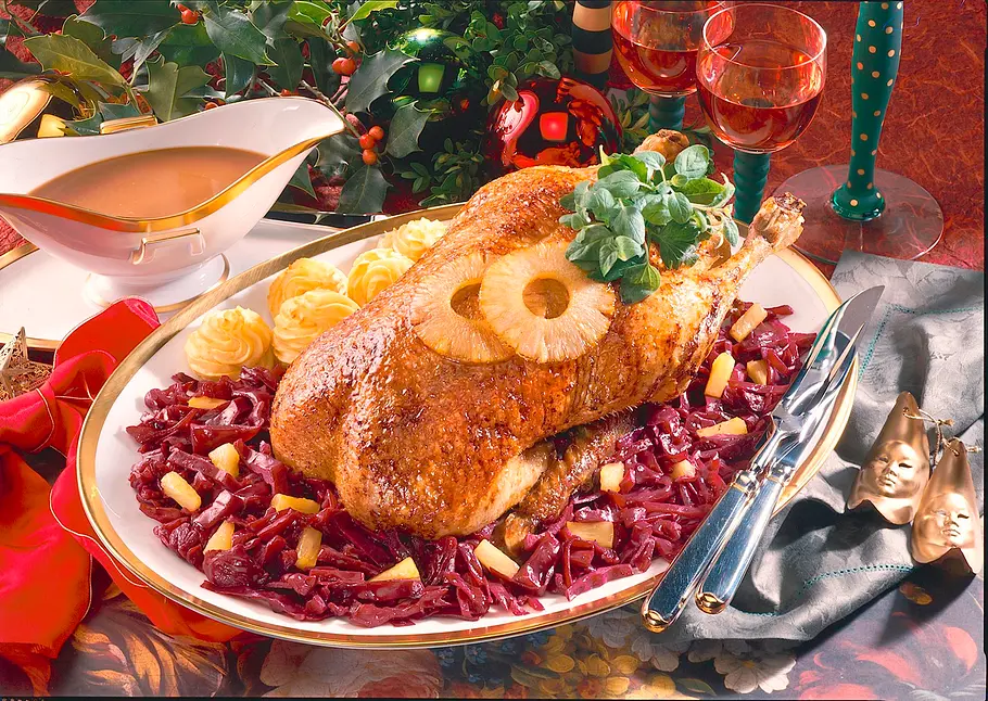 Gefüllte Ente mit Ananas-Rotkohl Rezept