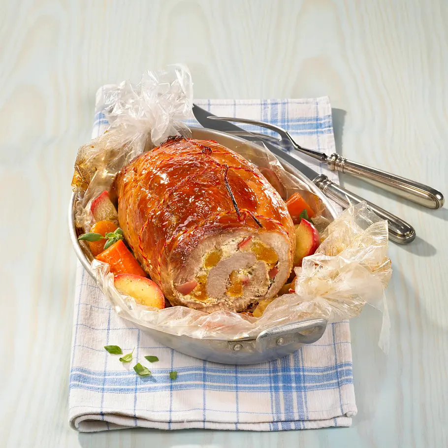 Gefüllter glasierter Rollbraten aus dem Bratschlauch Rezept