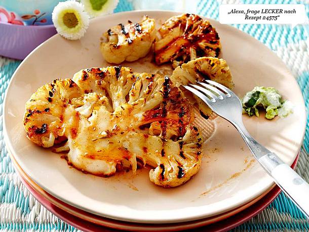 Gegrillter Blumenkohl mit Avocado-Minz-Remoulade Rezept Gegrillter Blumenkohl mit Avocado-Minz-Remoulade Rezept