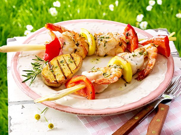 Gegrillter Garnelen Fisch Spiess Rezept Lecker