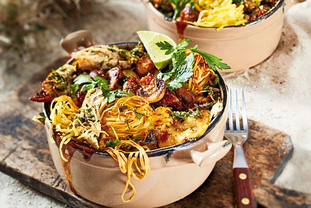 Gekräutertes Spaghetti-Gratin „Für eine Gabel voll Lime Chicken" Rezept Gekräutertes Spaghetti-Gratin „Für eine Gabel voll Lime Chicken" Rezept
