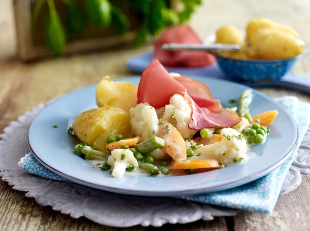 Gemüse in Béchamelsoße zu Katenschinken Rezept Gemüse in Béchamelsoße zu Katenschinken Rezept