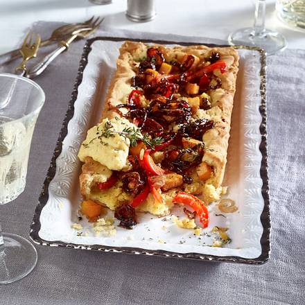 Gemüse-Tarte mit Hummus und Süßkartoffeln Rezept Gemüse-Tarte mit Hummus und Süßkartoffeln Rezept