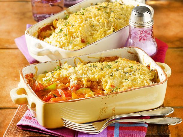 Gemüseauflauf mit Couscous-Haube Rezept Gemüseauflauf mit Couscous-Haube Rezept