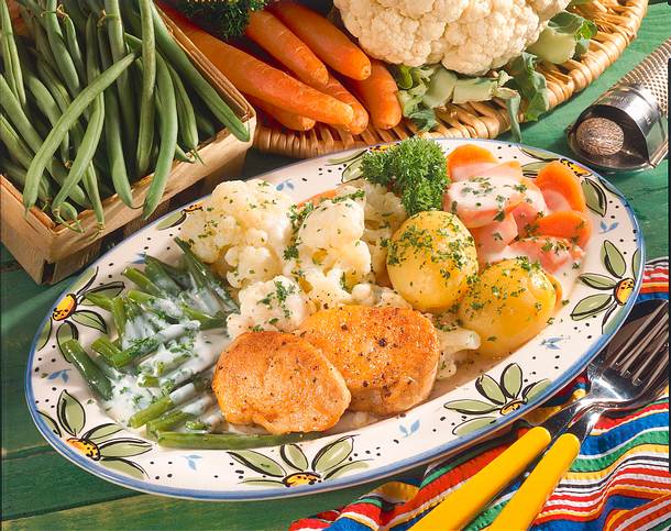 Gemüseplatte mit Putensteak Rezept Gemüseplatte mit Putensteak Rezept