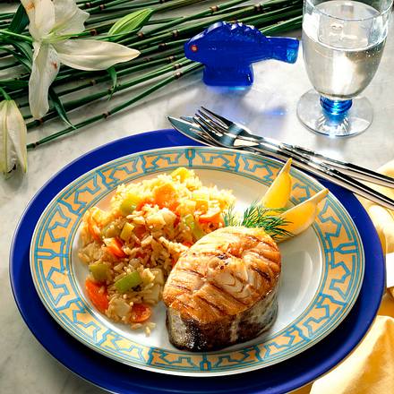 Gemüserisotto mit gegrilltem Dorschkotelett Rezept Gemüserisotto mit gegrilltem Dorschkotelett Rezept