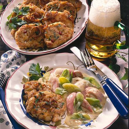 Geröstete Semmelknödel mit Eisbein-Porree-Ragout Rezept