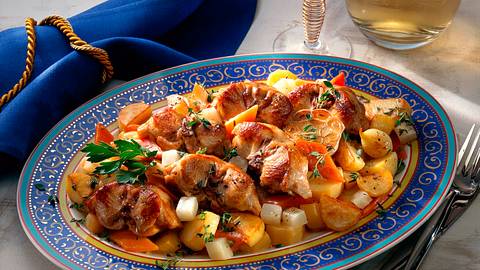 Geschmorter Kaninchenrücken mit Gemüse Rezept - Foto: Neckermann