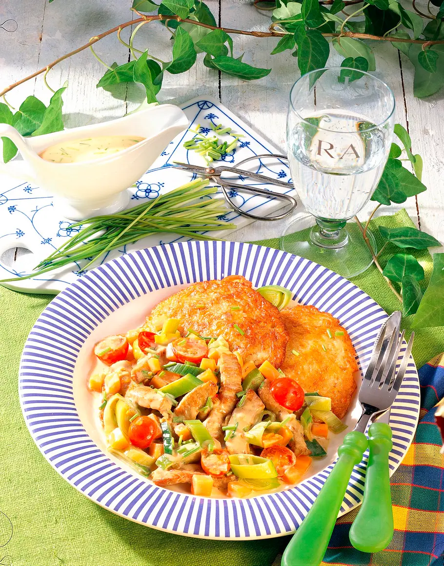 Geschnetzeltes auf Kartoffelpuffer Rezept Geschnetzeltes auf Kartoffelpuffer Rezept