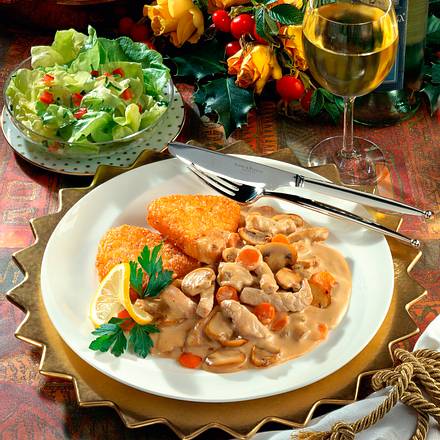 Geschnetzeltes mit Rösti-Ecken Rezept Geschnetzeltes mit Rösti-Ecken Rezept