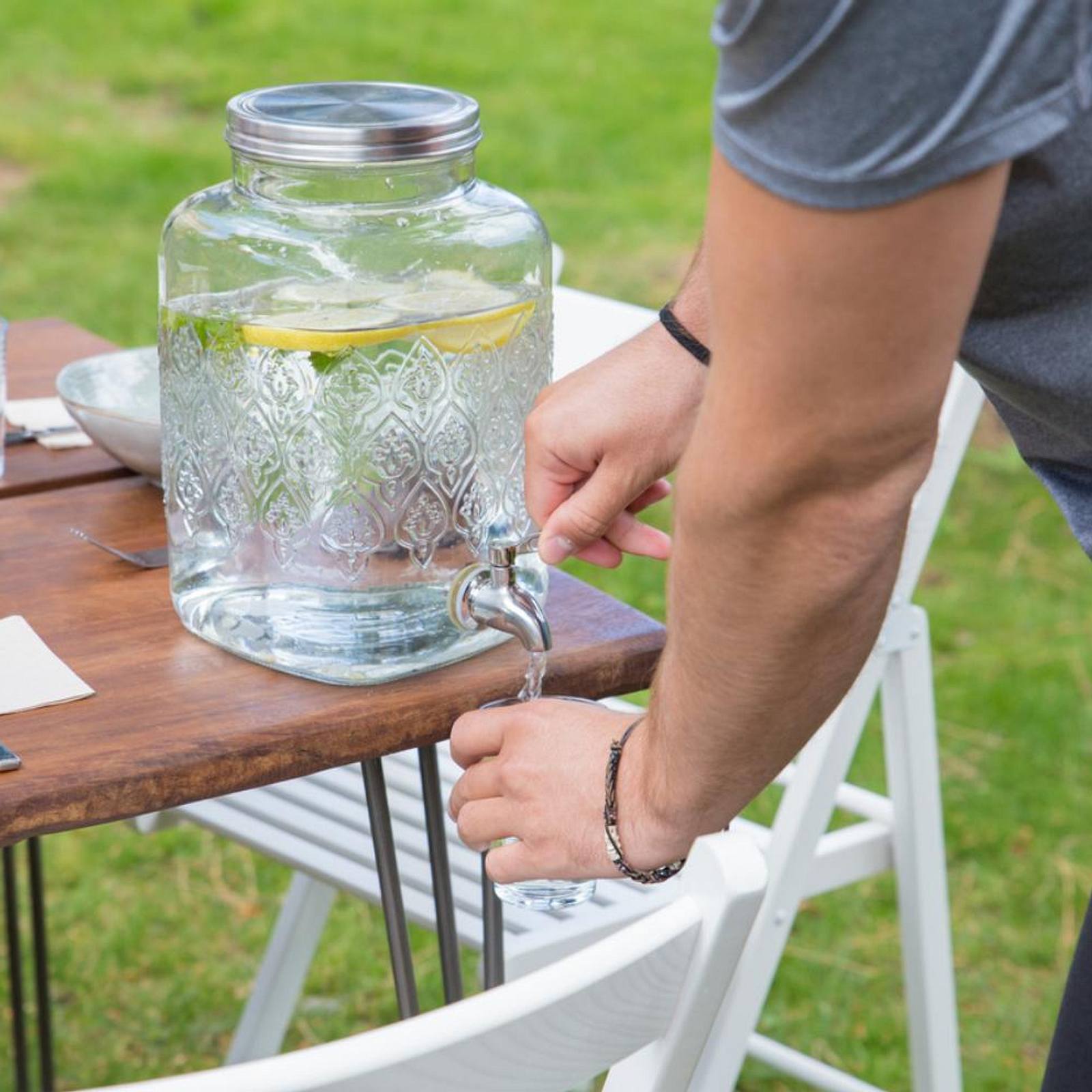 PEARL Wasserkrug mit Hahn: Retro-Getränkespender aus Glas,  Einmachglas-Look, Versandrückläufer (Getränkespender Glas mit Zapfhahn)