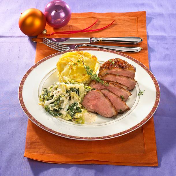 Glasierte Entenbrust mit Gratin Rezept