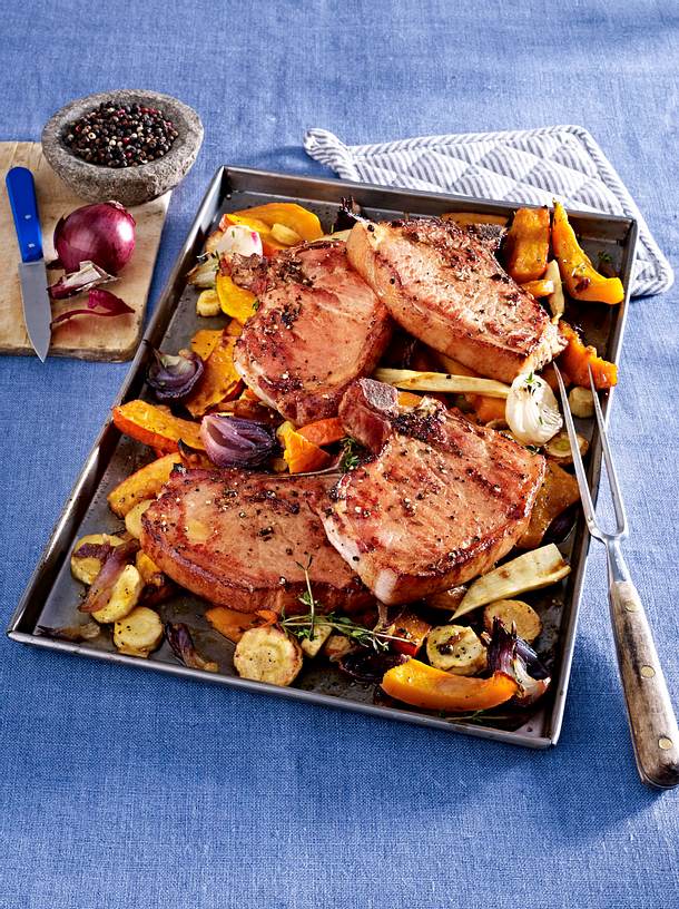 Glasiertes Kasseler-Kotelett mit Herbstgemüse Rezept | LECKER