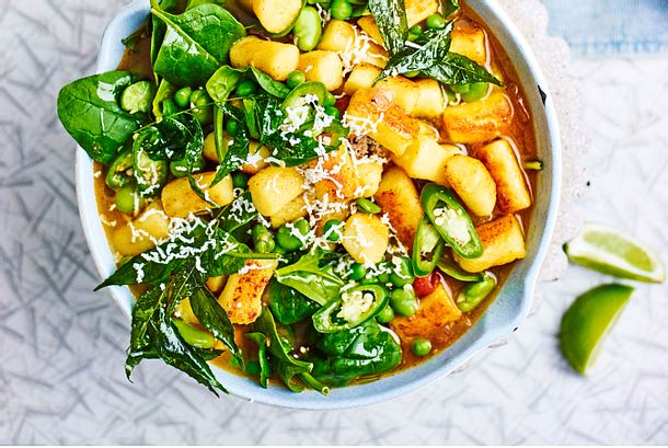 Gnocchi Masala mit grünem Vitamin-Durcheinander Rezept