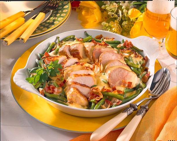 Gratinierte Filetpfanne mit Bohnen Rezept Gratinierte Filetpfanne mit Bohnen Rezept