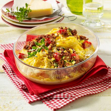 Gratinierte Spaghetti mit Hack und Gemüse Rezept