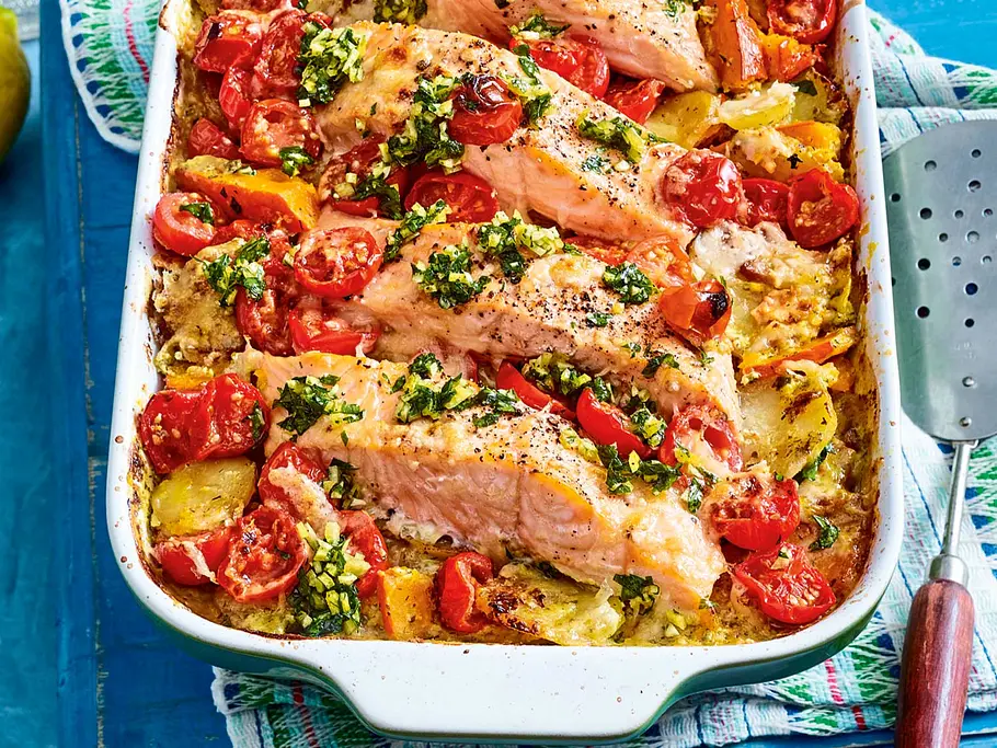 Gratinierter Ofenlachs mit Kräutersahne Rezept