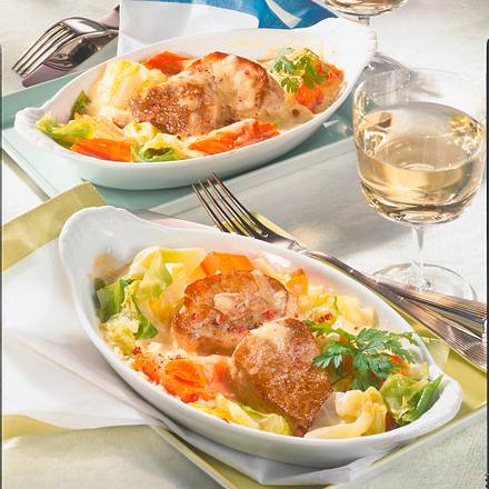 Gratiniertes Filet auf Spitzkohl Rezept Gratiniertes Filet auf Spitzkohl Rezept