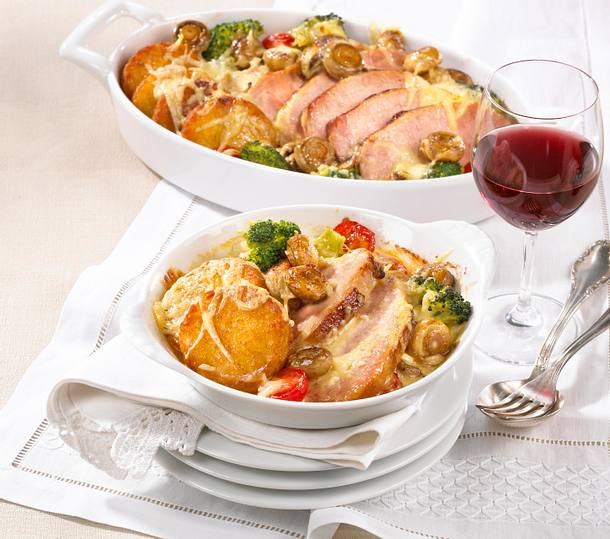 Gratiniertes Kasseler mit Pilzrahm Rezept Gratiniertes Kasseler mit Pilzrahm Rezept