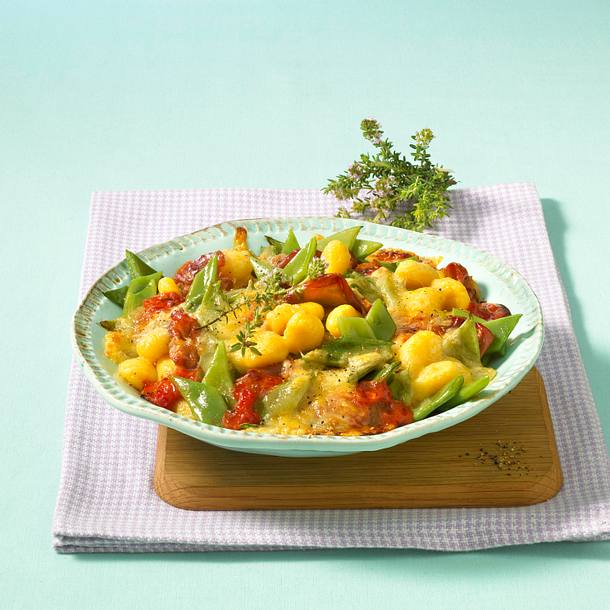 Gratiniertes Schneidebohnenragout mit Gnocchi Rezept Gratiniertes Schneidebohnenragout mit Gnocchi Rezept
