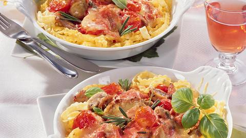 Gratiniertes Schweinefilet-Geschnetzeltes in Tomatensahne Rezept - Foto: Maass