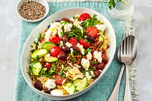 Griechischer Nudelsalat mit Linsen-Upgrade Rezept
