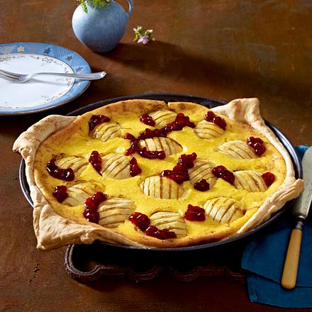 Große Pastéis-de-Nata mit Äpfeln und Preiselbeeren (Puddingtorte) Rezept