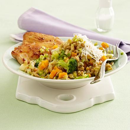 Grünkernrisotto mit Brokkoli und Putenschnitzel Rezept