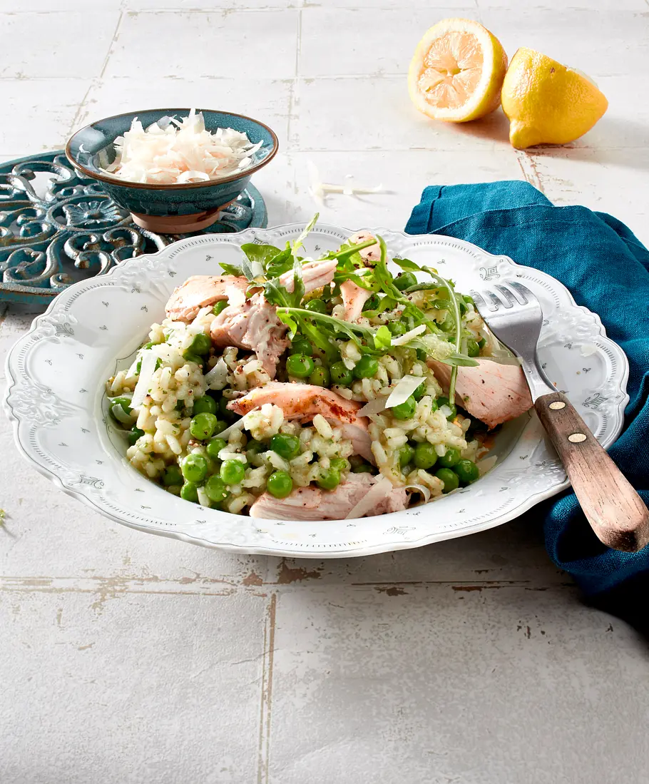 Grünes-Risotto mit Zitronen-Hähnchen Rezept Grünes-Risotto mit Zitronen-Hähnchen Rezept