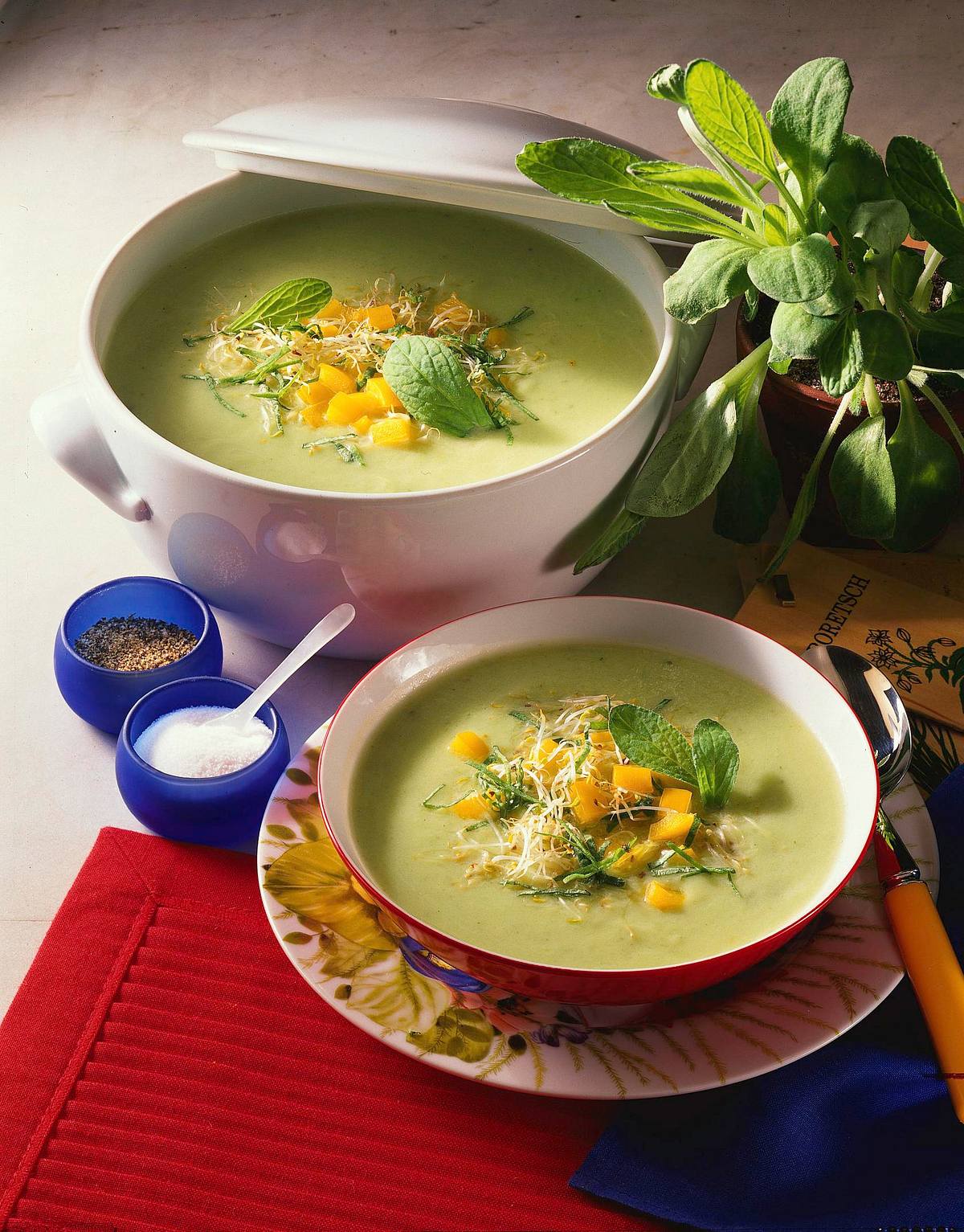 Gurkensuppe mit Borretsch und Alfalfa-Sprossen Rezept