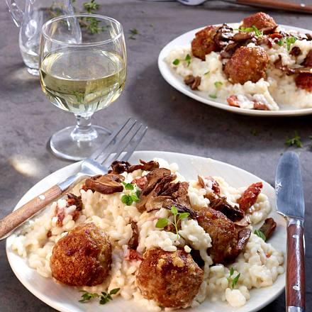 Hackbällchen mit Pilzrisotto Rezept