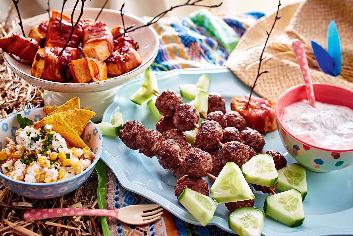 Hackpfeile und Süßkartoffelspieße mit Dips Rezept