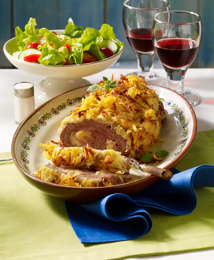Hackrolle Cordon bleu mit Kartoffelkruste Rezept Hackrolle Cordon bleu mit Kartoffelkruste Rezept