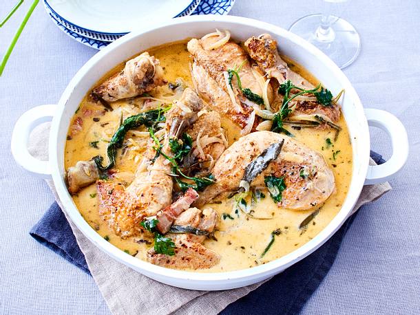 Hähnchen in Apfelwein-Soße Rezept Hähnchen in Apfelwein-Soße Rezept