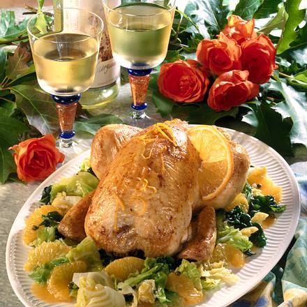 Hähnchen auf Orangen-Wirsing Rezept Hähnchen auf Orangen-Wirsing Rezept