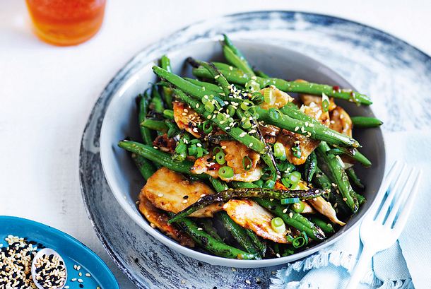 Hähnchen mit Ommm und Bohnen Rezept Hähnchen mit Ommm und Bohnen Rezept