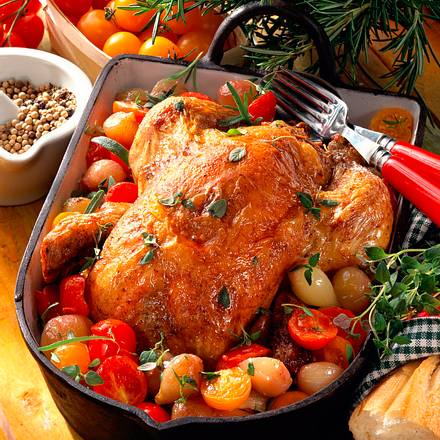 Hähnchen mit Schalotten-Tomatengemüse Rezept Hähnchen mit Schalotten-Tomatengemüse Rezept