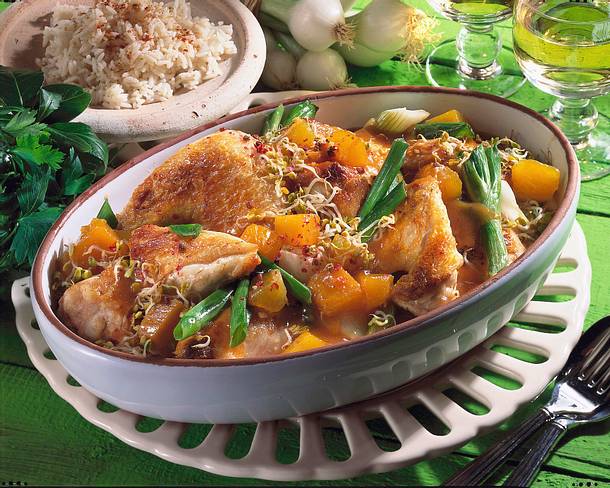 Hähnchen mit süß-saurem Kürbis Rezept Hähnchen mit süß-saurem Kürbis Rezept