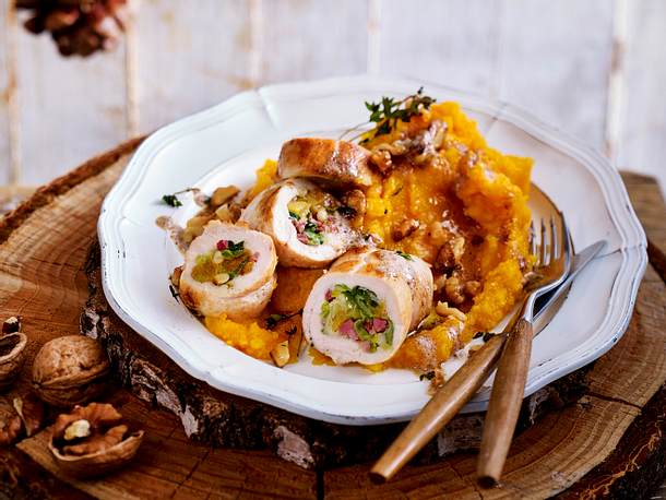 Hähnchen-Röllchen mit „Will mehr“- Walnussbutter Rezept Hähnchen-Röllchen mit „Will mehr“- Walnussbutter Rezept
