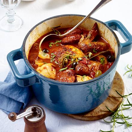 Hähnchen-Salsicce-Ragout mit Chianti Rezept Hähnchen-Salsicce-Ragout mit Chianti Rezept