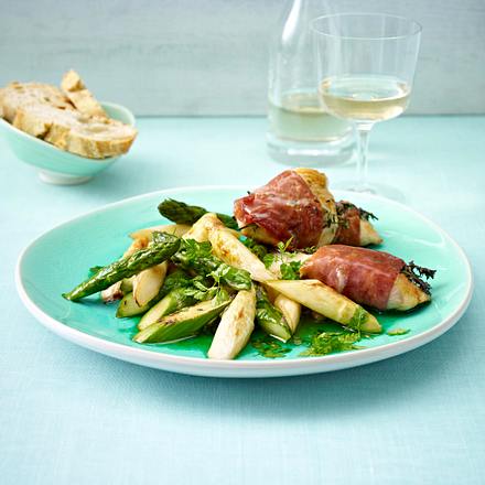 Hähnchen-Saltimbocca mit gebratenem Spargel Rezept