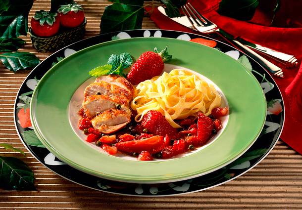 Hähnchenfilet in Erdbeer-Balsamessig-Soße und grünem Pfeffer Rezept