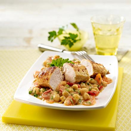 Hähnchenfilet India auf Kichererbsen-Tomatengemüse Rezept