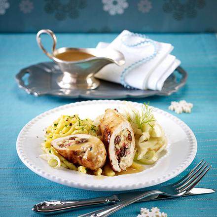 Hähnchenfilet mit Apfelfüllung, Fenchelgemüse und Spätzle Rezept Hähnchenfilet mit Apfelfüllung, Fenchelgemüse und Spätzle Rezept